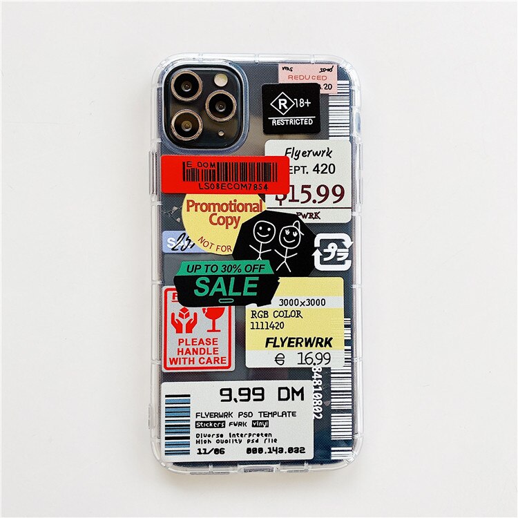 Fashion Retro Label Phone Cases For iPhone 11 12 Mini Pro XS Max X XR 7 8 Plus Luxur Soft TPU Airbag Cover 12Pro 11Pro 12Mini