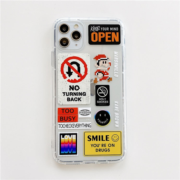 Fashion Retro Label Phone Cases For iPhone 11 12 Mini Pro XS Max X XR 7 8 Plus Luxur Soft TPU Airbag Cover 12Pro 11Pro 12Mini