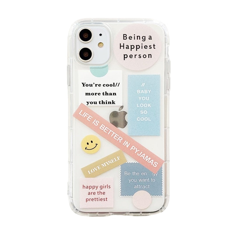 Fashion Retro Label Phone Cases For iPhone 11 12 Mini Pro XS Max X XR 7 8 Plus Luxur Soft TPU Airbag Cover 12Pro 11Pro 12Mini