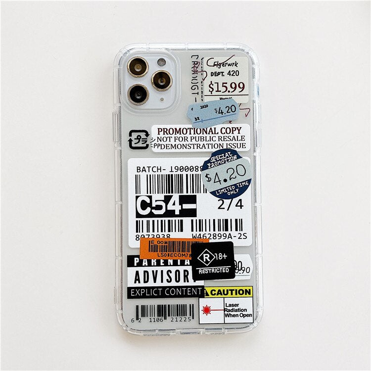 Fashion Retro Label Phone Cases For iPhone 11 12 Mini Pro XS Max X XR 7 8 Plus Luxur Soft TPU Airbag Cover 12Pro 11Pro 12Mini