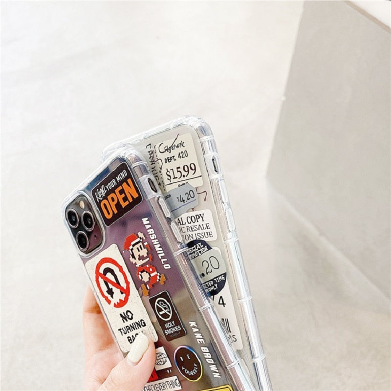 Fashion Retro Label Phone Cases For iPhone 11 12 Mini Pro XS Max X XR 7 8 Plus Luxur Soft TPU Airbag Cover 12Pro 11Pro 12Mini