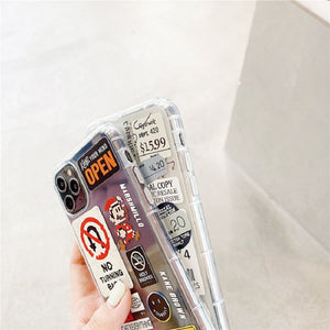 Fashion Retro Label Phone Cases For iPhone 11 12 Mini Pro XS Max X XR 7 8 Plus Luxur Soft TPU Airbag Cover 12Pro 11Pro 12Mini