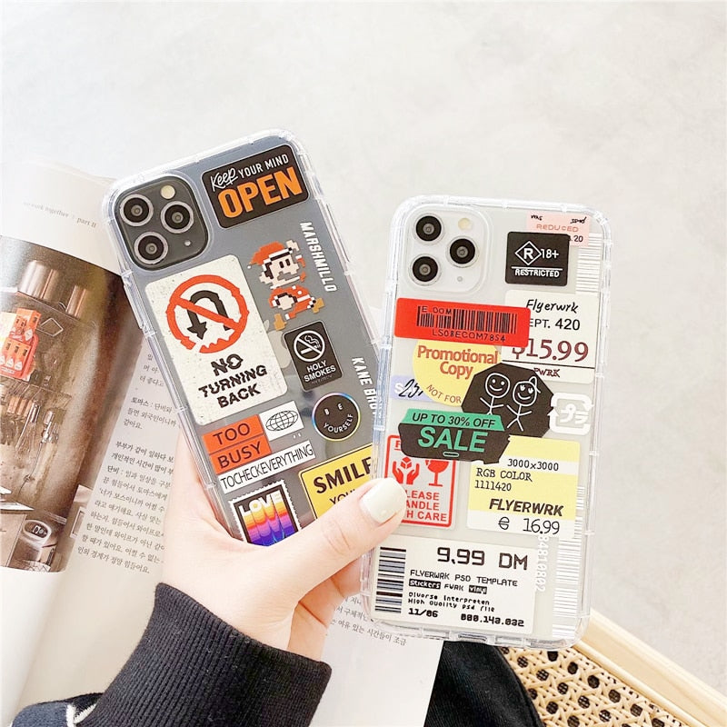 Fashion Retro Label Phone Cases For iPhone 11 12 Mini Pro XS Max X XR 7 8 Plus Luxur Soft TPU Airbag Cover 12Pro 11Pro 12Mini