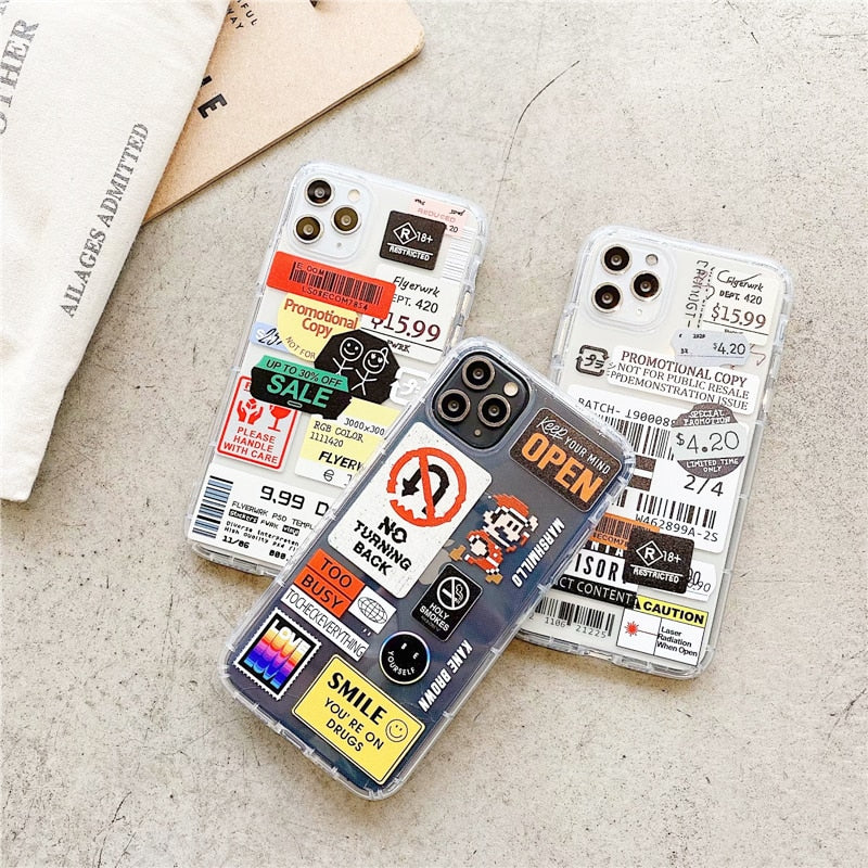 Fashion Retro Label Phone Cases For iPhone 11 12 Mini Pro XS Max X XR 7 8 Plus Luxur Soft TPU Airbag Cover 12Pro 11Pro 12Mini