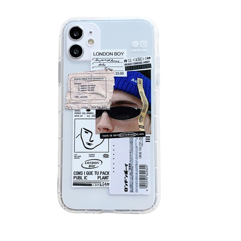 Fashion Retro Label Phone Cases For iPhone 11 12 Mini Pro XS Max X XR 7 8 Plus Luxur Soft TPU Airbag Cover 12Pro 11Pro 12Mini