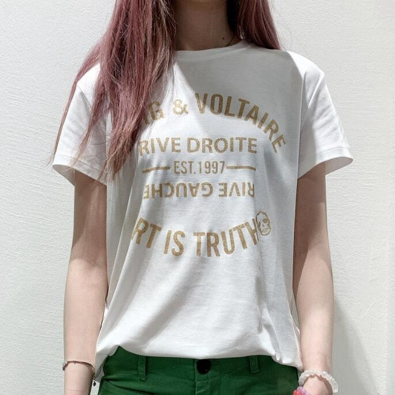 Letter Printed Short Sleeve Tops