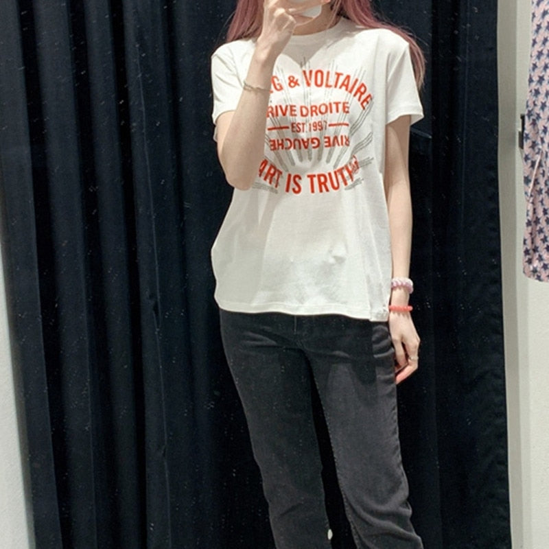 Letter Printed Short Sleeve Tops