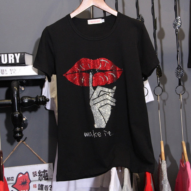 Hot drilling black T-shirts